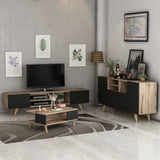 Set mobilier sufragerie, 3 corpuri, pal melaminat, natur si negru, Dora, Minar