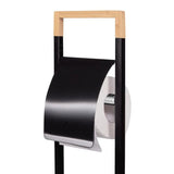 Suport pentru hartie igienica cu perie wc, metal si bambus, negru, 60 cm